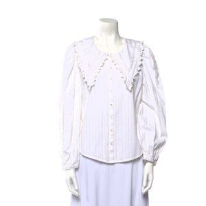 LOVESHACKFANCY Striped Scoop Neck Button-Up Top Size: M